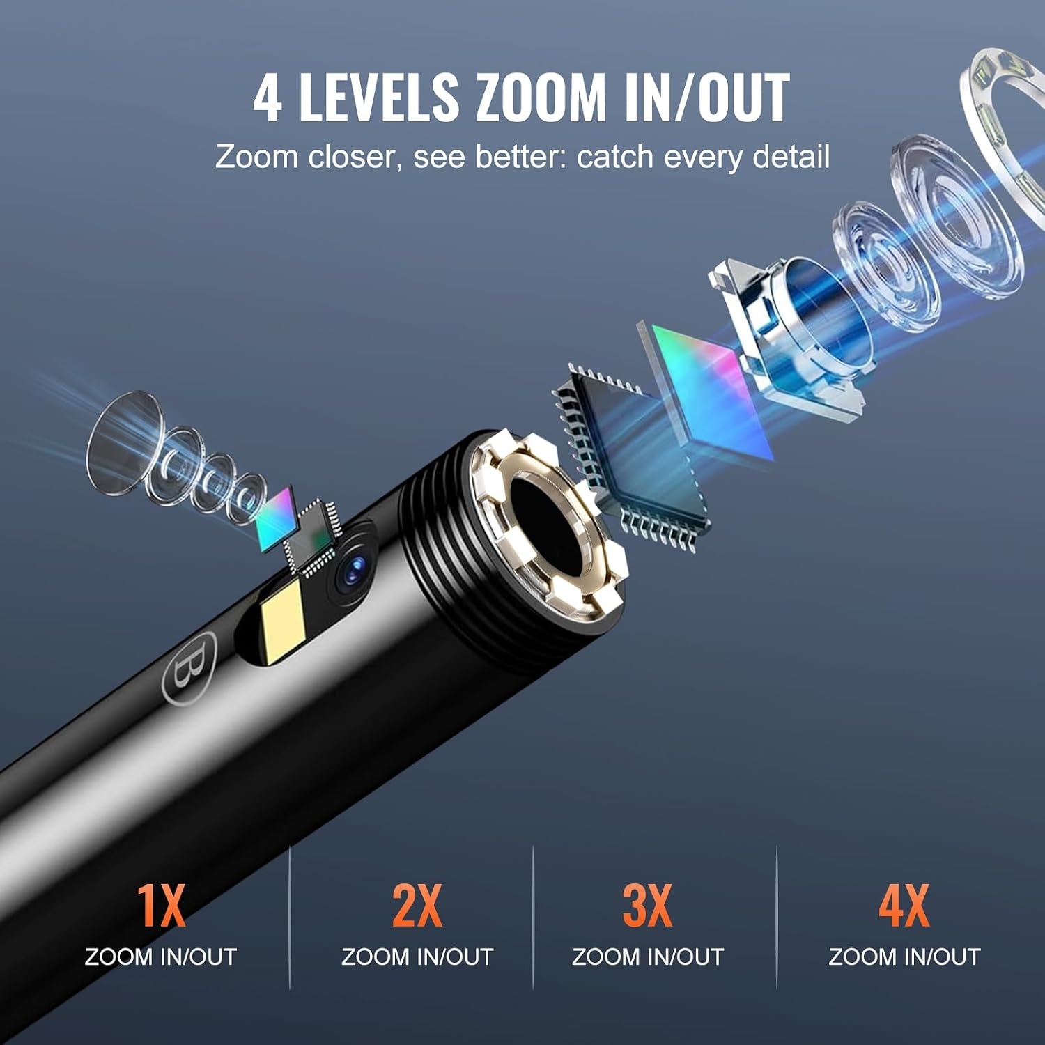 image:imageVEVOR Triple Lens Inspection Camera with Light 5 IPS Screen Industrial Borescope 8X Zoom 1080P HD Split Screen 10 LED Lights Scope Camera for Automotive Plumbing165FTDualView