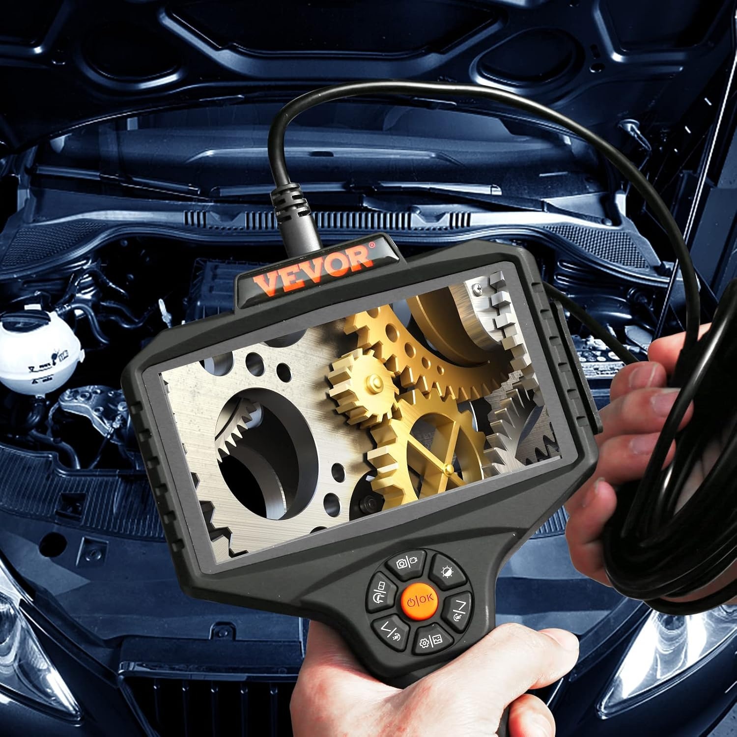 image:imageVEVOR Triple Lens Inspection Camera with Light 5 IPS Screen Industrial Borescope 8X Zoom 1080P HD Split Screen 10 LED Lights Scope Camera for Automotive Plumbing165FTTripleView