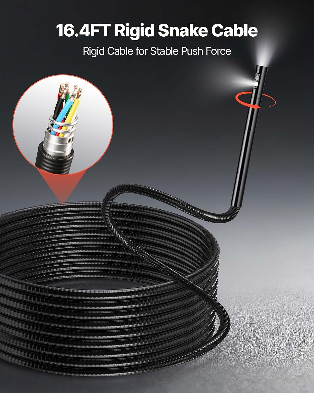image:imageVEVOR Triple Lens Inspection Camera with Light 5 IPS Screen Industrial Borescope 8X Zoom 1080P HD Split Screen 10 LED Lights Scope Camera for Automotive Plumbing165FT360View