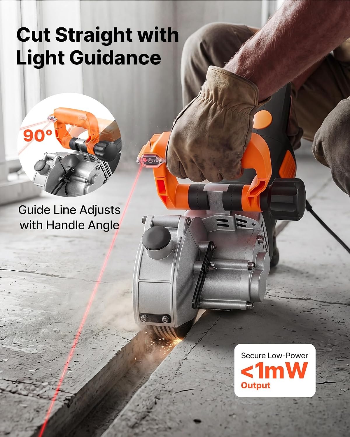 image:imageVEVOR Wall Chaser 4800W Electric Wall Groove Cutting Machine 6800 RPM Max Speed Concrete Slotting Cutter with Guide Line 5 pcs Blades Adjustable Handle for Cutting Grooves in Brick Concrete