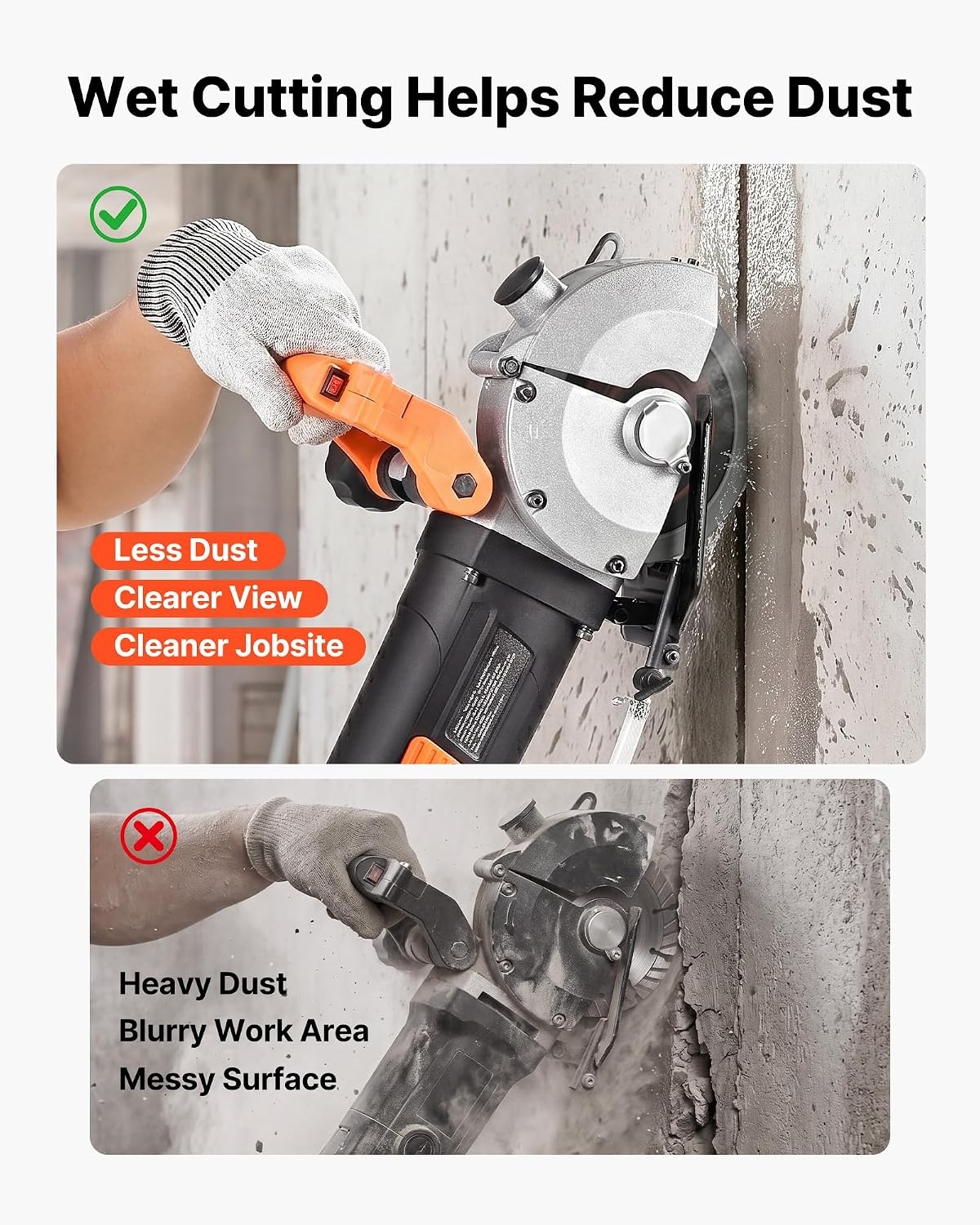 image:imageVEVOR Wall Chaser 4800W Electric Wall Groove Cutting Machine 6800 RPM Max Speed Concrete Slotting Cutter with Guide Line 5 pcs Blades Adjustable Handle for Cutting Grooves in Brick Concrete