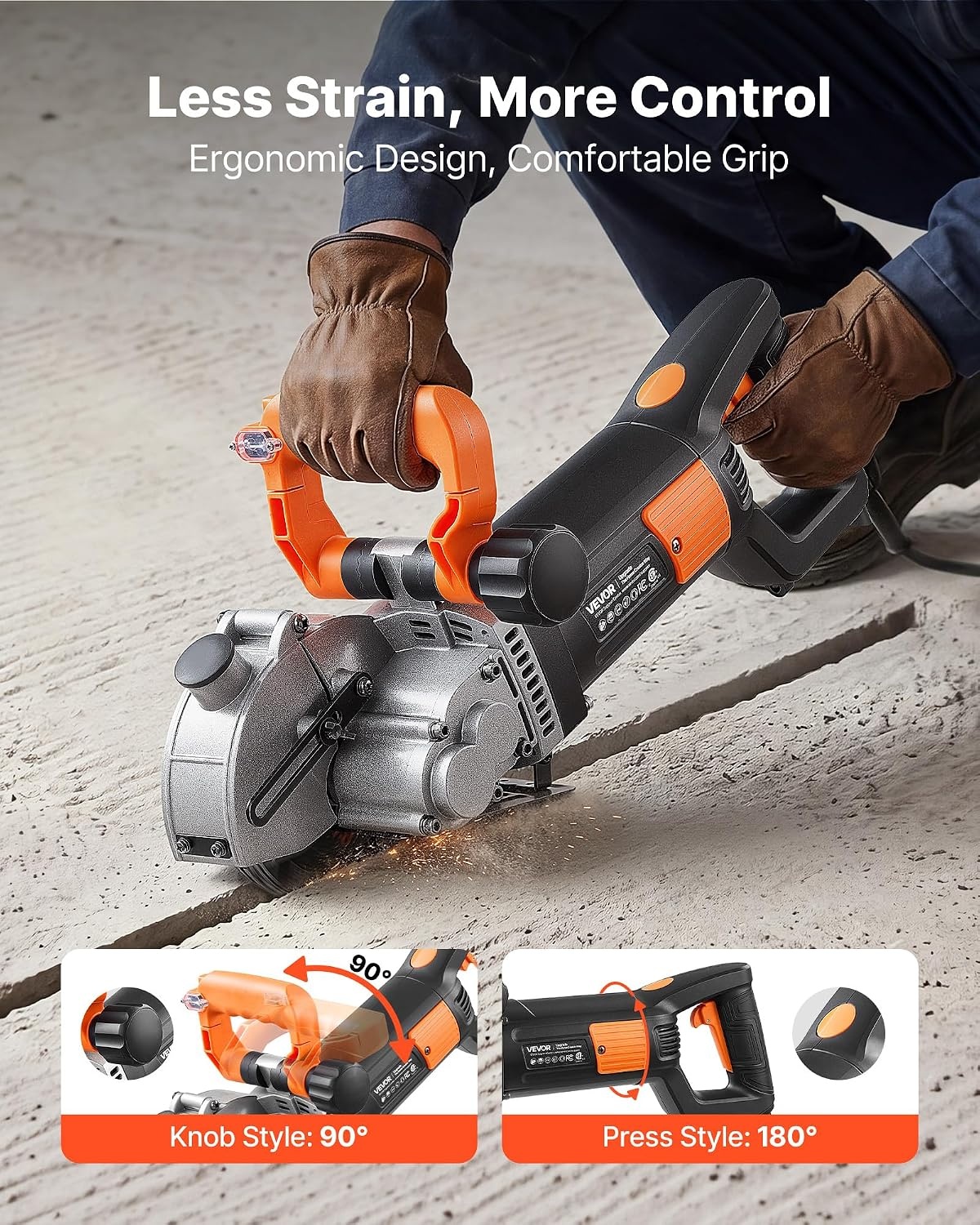 image:imageVEVOR Wall Chaser 4800W Electric Wall Groove Cutting Machine 6800 RPM Max Speed Concrete Slotting Cutter with Guide Line 5 pcs Blades Adjustable Handle for Cutting Grooves in Brick Concrete