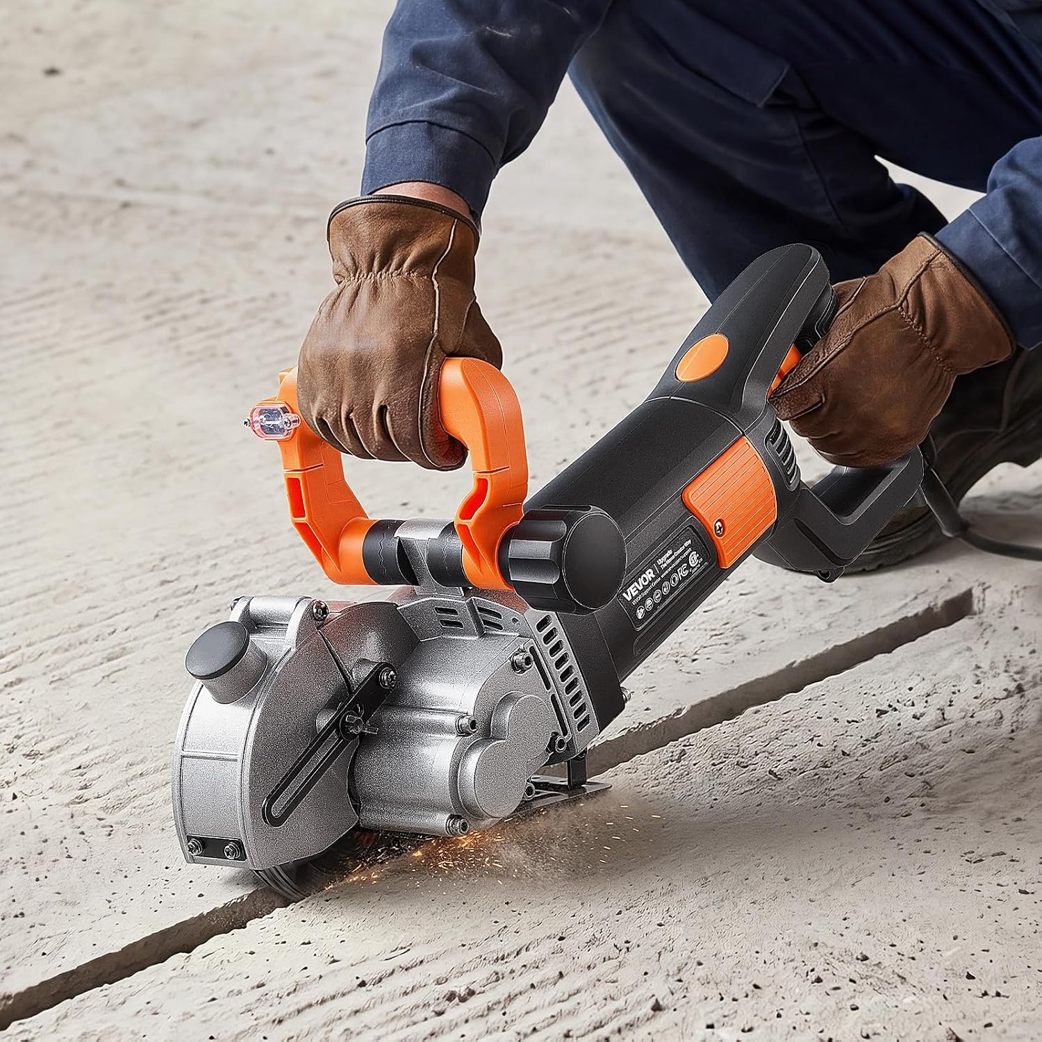 image:imageVEVOR Wall Chaser 4800W Electric Wall Groove Cutting Machine 6800 RPM Max Speed Concrete Slotting Cutter with Guide Line 5 pcs Blades Adjustable Handle for Cutting Grooves in Brick Concrete