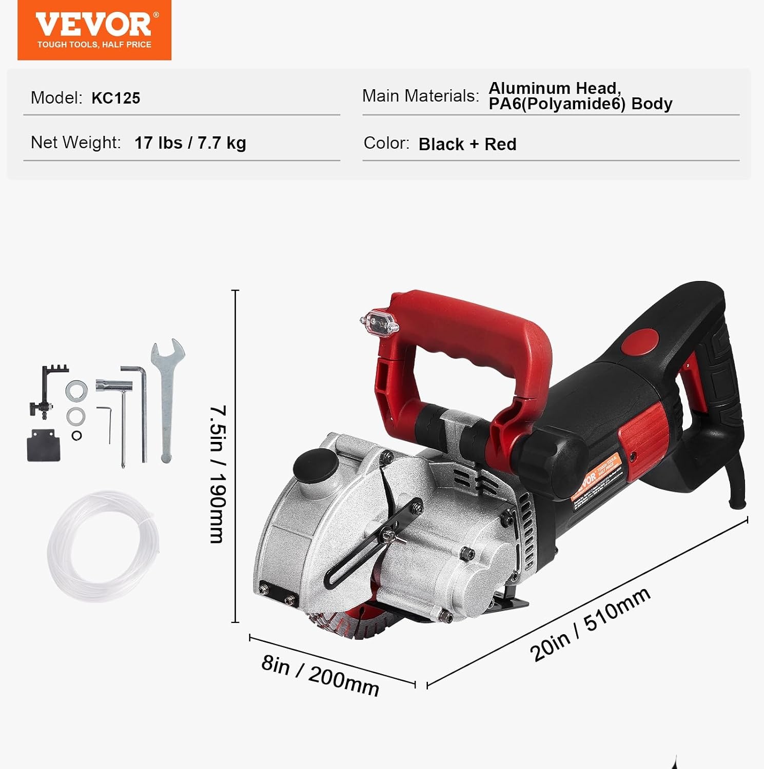 image:imageVEVOR Wall Chaser Concrete Cutter 4800W with 5 X 5 Saw Blades Dustproof and Line Infrared Sighting for Marble Concrete Granite and Bricks Walls