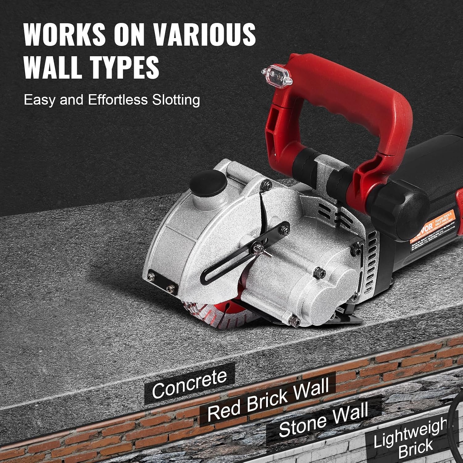 image:imageVEVOR Wall Chaser Concrete Cutter 4800W with 5 X 5 Saw Blades Dustproof and Line Infrared Sighting for Marble Concrete Granite and Bricks Walls