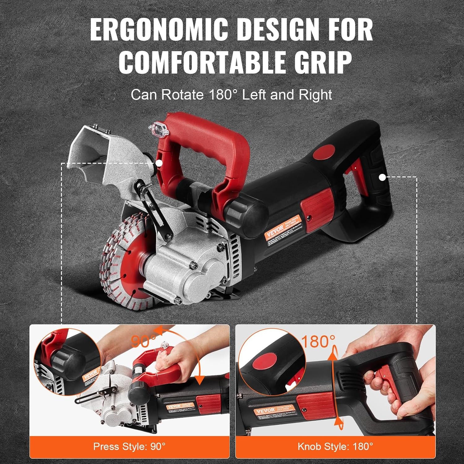 image:imageVEVOR Wall Chaser Concrete Cutter 5800W with 5 X 63 Saw Blades Dustproof and Line Infrared Sighting for Marble Concrete Granite and Bricks Walls