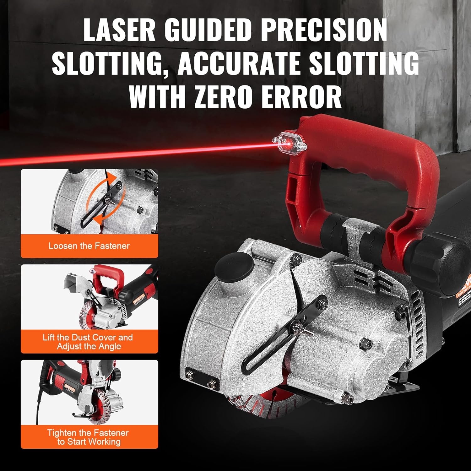 image:imageVEVOR Wall Chaser Concrete Cutter 5800W with 5 X 63 Saw Blades Dustproof and Line Infrared Sighting for Marble Concrete Granite and Bricks Walls