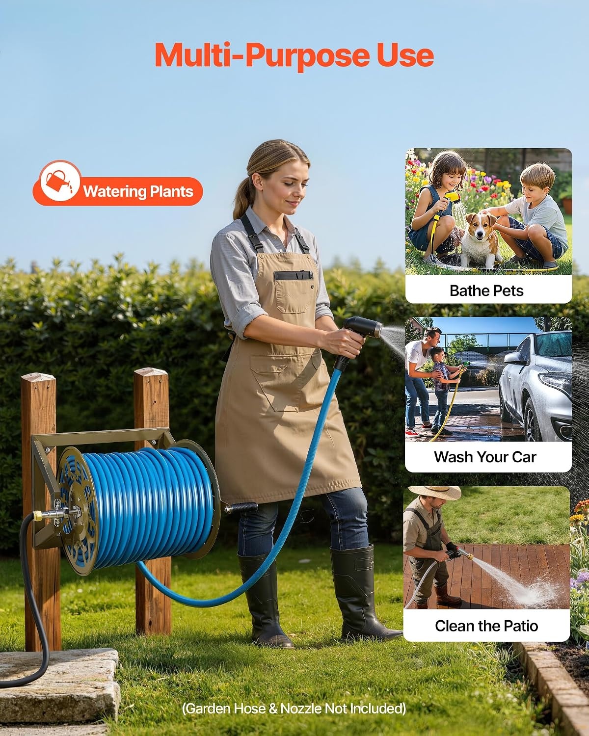 image:imageVEVOR Wall Mounted Garden Hose Reel Holds 125 ft 58inch Hose HeavyDuty Water Hose Winder SpaceSaving Design Outdoor Manual Reel with Brass Fitting and Storage Basket for Yard LawnBronze