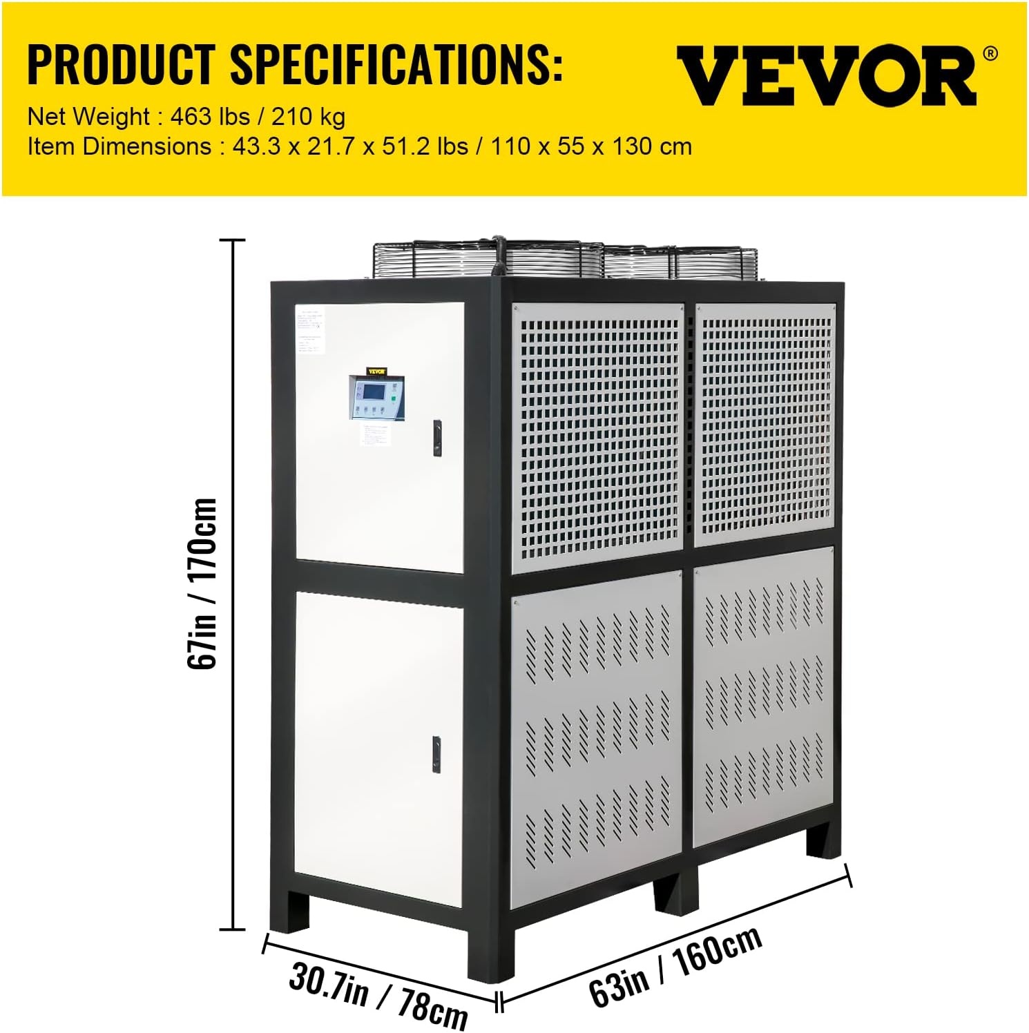 image:imageVEVOR Water Chiller 15Ton Capacity Industrial Chiller 15Hp AirCooled Water Chiller Finned Condenser with MicroComputer Control Stainless Steel Water Tank Chiller Machine for Cooling Water