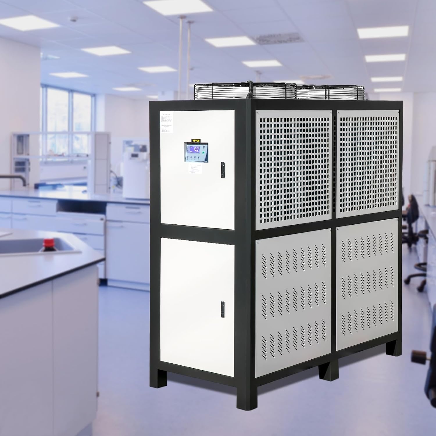 image:imageVEVOR Water Chiller 15Ton Capacity Industrial Chiller 15Hp AirCooled Water Chiller Finned Condenser with MicroComputer Control Stainless Steel Water Tank Chiller Machine for Cooling Water