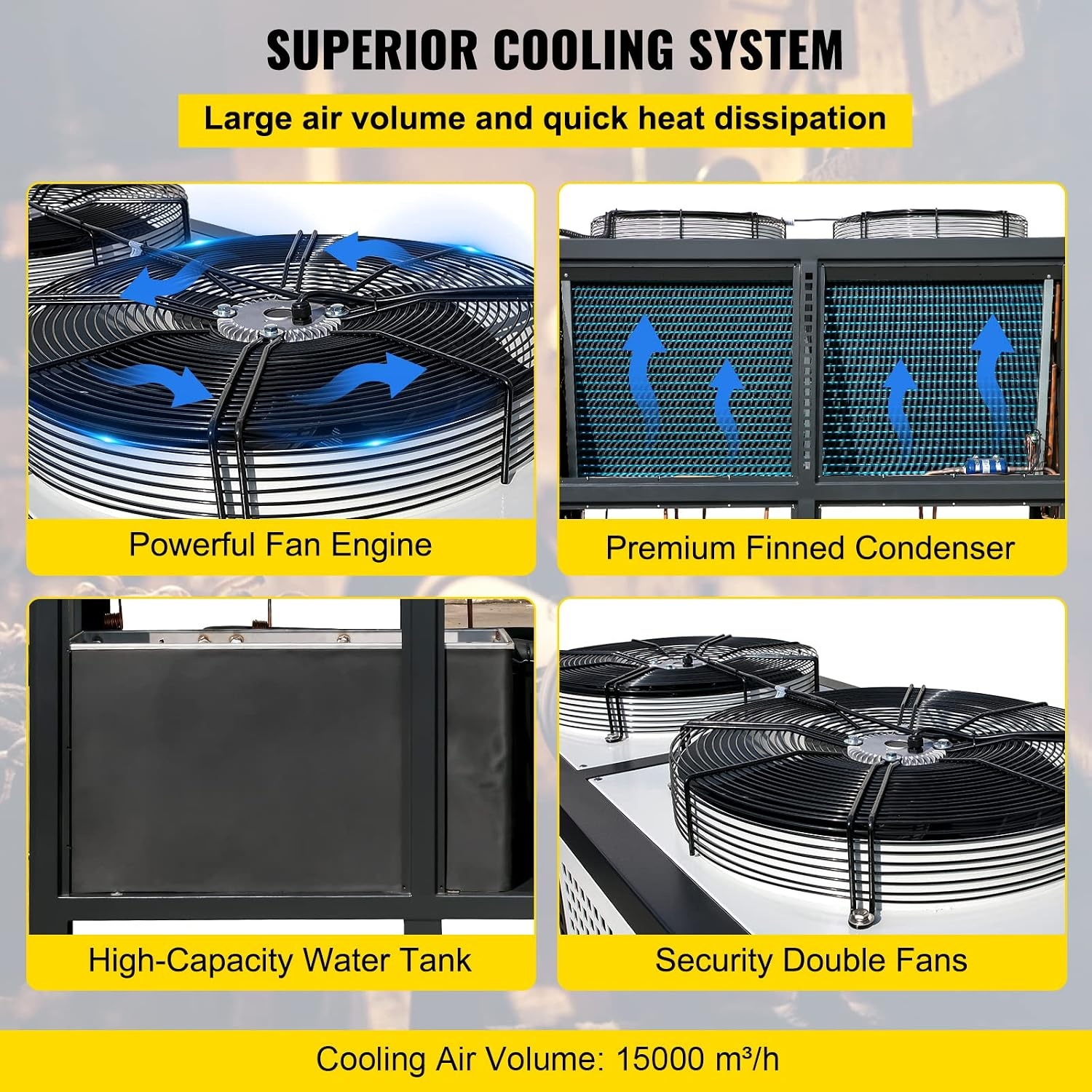 image:imageVEVOR Water Chiller 15Ton Capacity Industrial Chiller 15Hp AirCooled Water Chiller Finned Condenser with MicroComputer Control Stainless Steel Water Tank Chiller Machine for Cooling Water