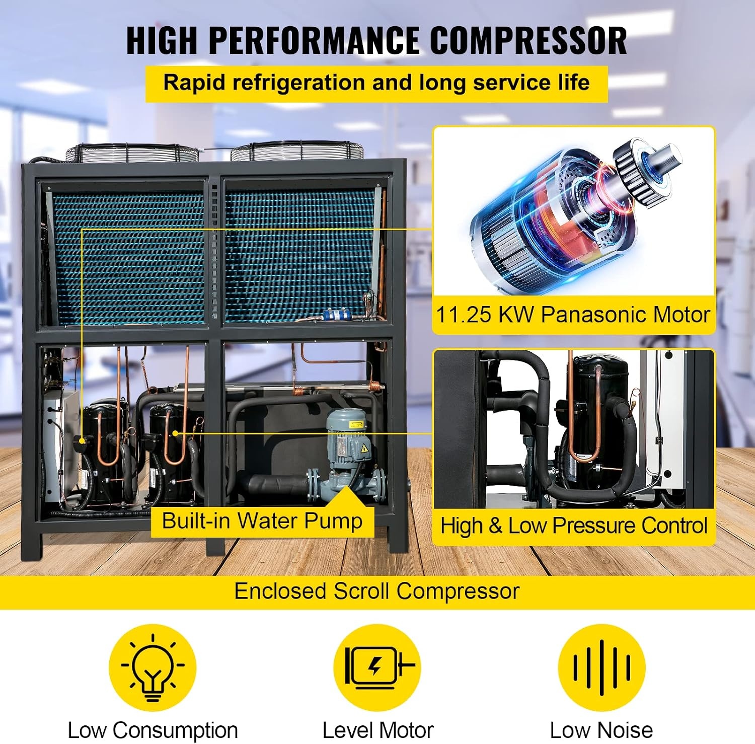 image:imageVEVOR Water Chiller 15Ton Capacity Industrial Chiller 15Hp AirCooled Water Chiller Finned Condenser with MicroComputer Control Stainless Steel Water Tank Chiller Machine for Cooling Water