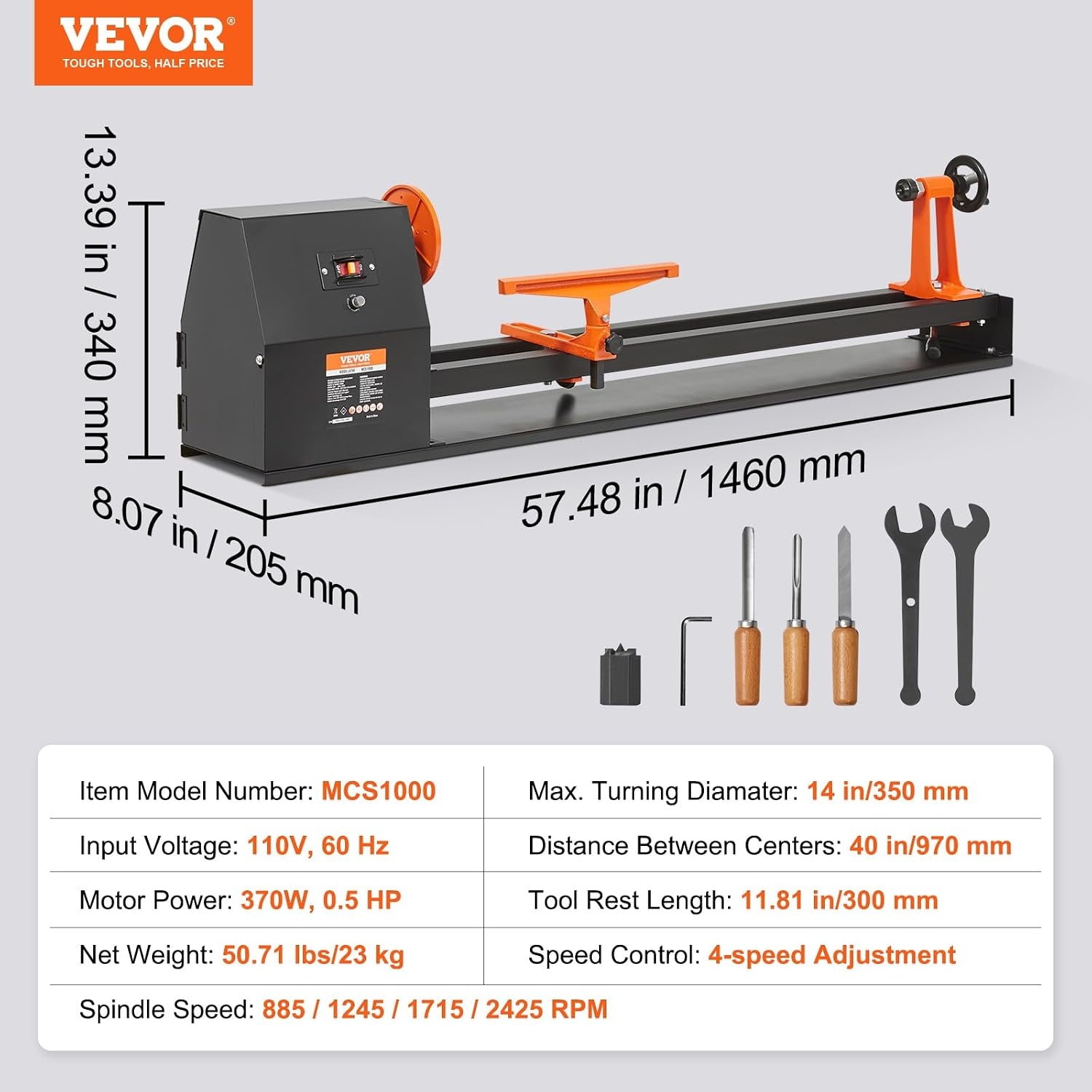 image:imageVEVOR Wood Lathe 6Amp 1 HP Benchtop Wood Lathe Machine with 150 to 3800 RPM Variable Speed 12 x 18 Workbench Brushless DC Motor Cast Iron Construction for Beginners DIY Enthusiasts Woodworking14 x 4005HP