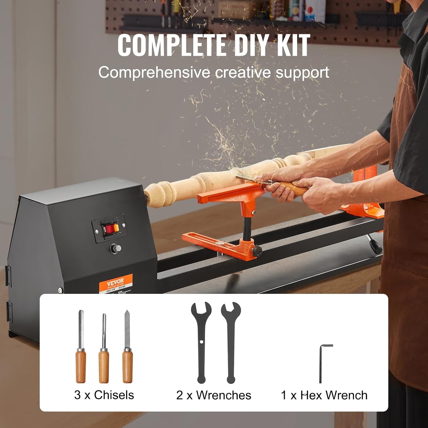 image:imageVEVOR Wood Lathe 6Amp 1 HP Benchtop Wood Lathe Machine with 150 to 3800 RPM Variable Speed 12 x 18 Workbench Brushless DC Motor Cast Iron Construction for Beginners DIY Enthusiasts Woodworking14 x 4005HP