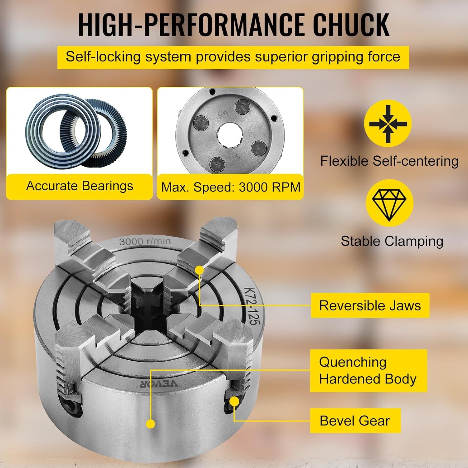 image:imageVevor K72125 Lathe Chuck 5 Inch 4JawLathe Chuck Independent Reversible JawMetal Lathe Chuck Turning Machine Accessoriesfor Lathes Machine Amazoncom5 Inch