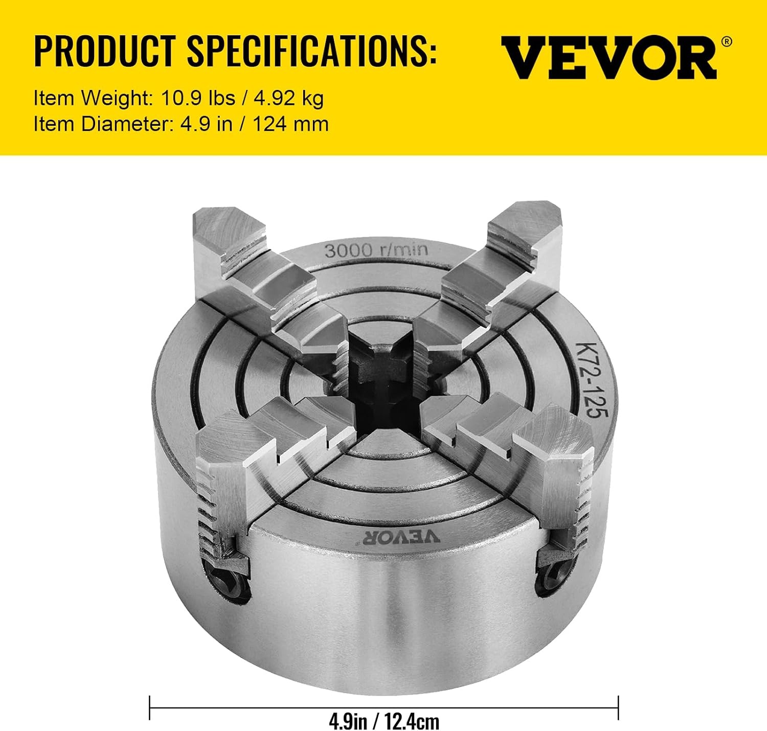 image:imageVevor K72125 Lathe Chuck 5 Inch 4JawLathe Chuck Independent Reversible JawMetal Lathe Chuck Turning Machine Accessoriesfor Lathes Machine Amazoncom5 Inch