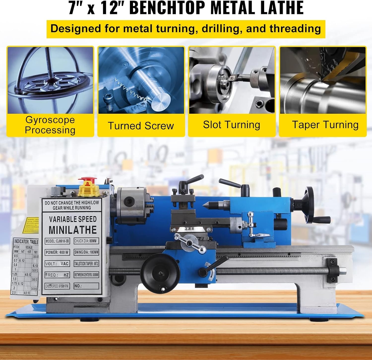 image:imageVevor Metal Lathe 7 x 12 Inch Precision Mini Metal Lathe 2250 RPM 550W Variable Speed Mini Lathe Precision Bench Top Metal Working Lathe for Various Types of Metal Turning Tools amp Home Improvement