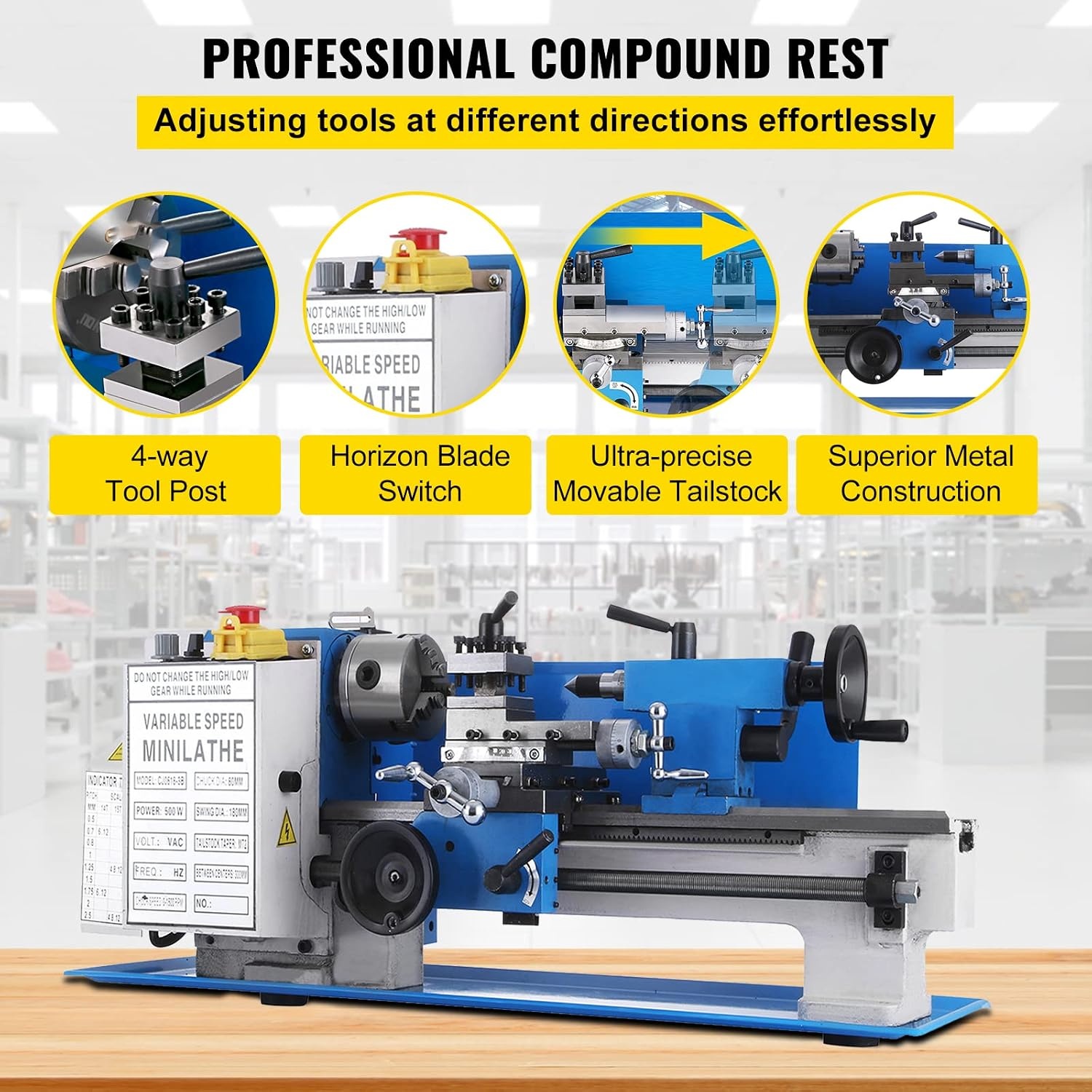 image:imageVevor Metal Lathe 7 x 12 Inch Precision Mini Metal Lathe 2250 RPM 550W Variable Speed Mini Lathe Precision Bench Top Metal Working Lathe for Various Types of Metal Turning Tools amp Home Improvement