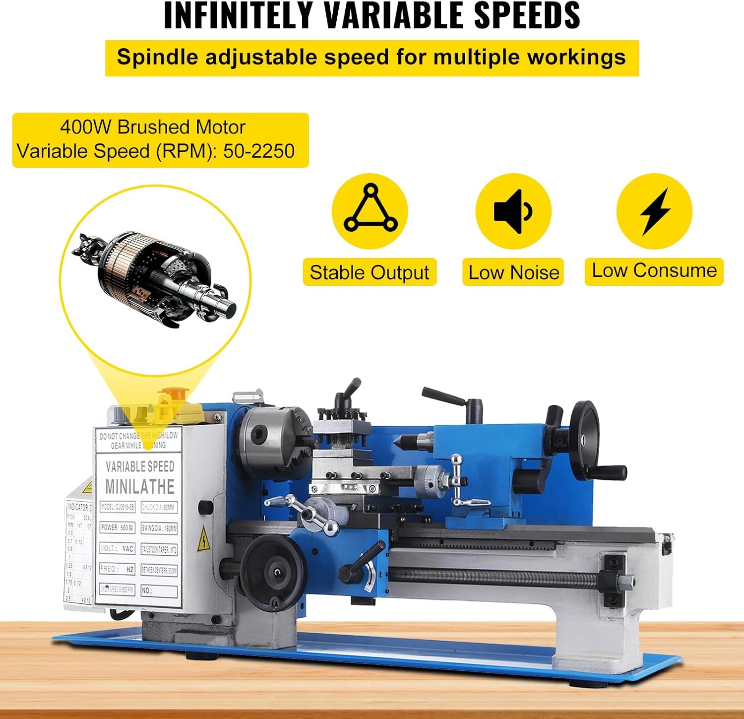 image:imageVevor Metal Lathe 7 x 12 Inch Precision Mini Metal Lathe 2250 RPM 550W Variable Speed Mini Lathe Precision Bench Top Metal Working Lathe for Various Types of Metal Turning Tools amp Home Improvement