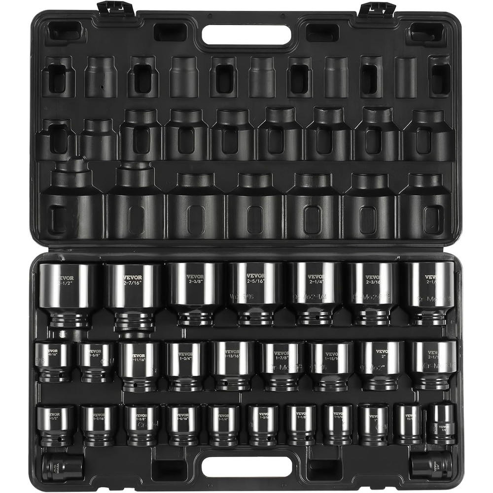 image:imageVEVOR 12 Drive Impact Socket Set 29Piece Deep Sockets Standard SAE 38 to 1 inch and Metric 10 to 24 mm Size 6 Point CRV Steel Extension Bars 3 5 1034 29PCS CRMO