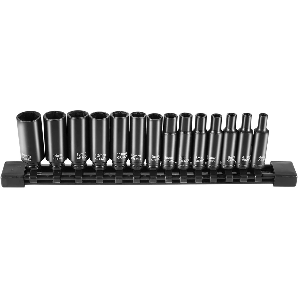image:imageVEVOR 14 Drive Impact Socket Set 14 Piece Deep Socket Set Metric 415mm 6 Point CrMo Alloy Steel for Auto Repair EasytoRead Size Markings Rugged Construction Socket Organizer