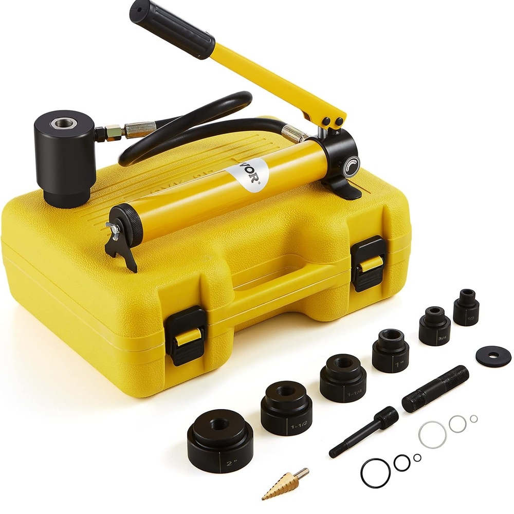 image:imageVEVOR 15 Ton Hydraulic Knockout Punch Kit 12 to 4 Conduit Hole Cutter Set KO Tool Kits WPuncher 10 Piece Metal Sheet Driver Tools for Aluminum Brass Stainless Steel Fiberglass and Plastic10T with Slug Splitting Dies