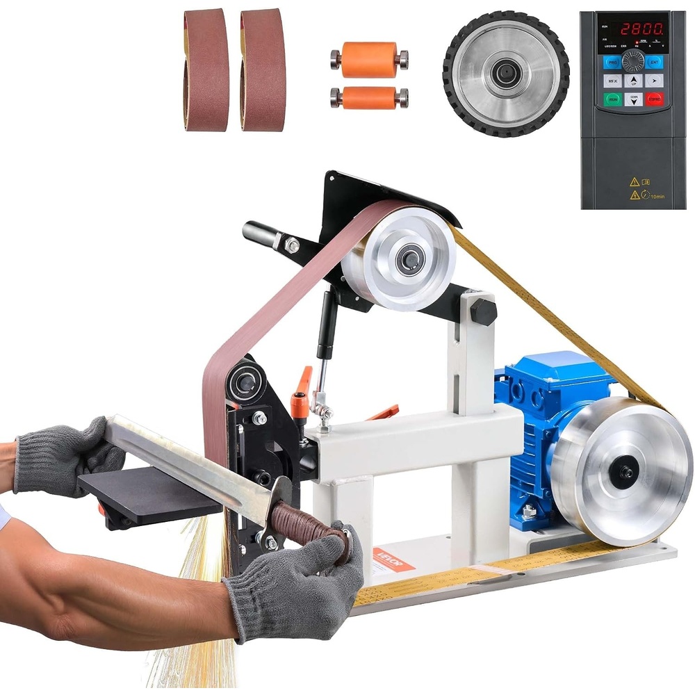 image:imageVEVOR 1500W 2HP Belt Sander Grinder 2 x 82 Variable Speed Belt Grinder for Metalworking 3 in 1 Belt Sander Polisher with 3 Grinding Moulds amp Flat Platen Tool Rest for Knife Making822 in2800RPM