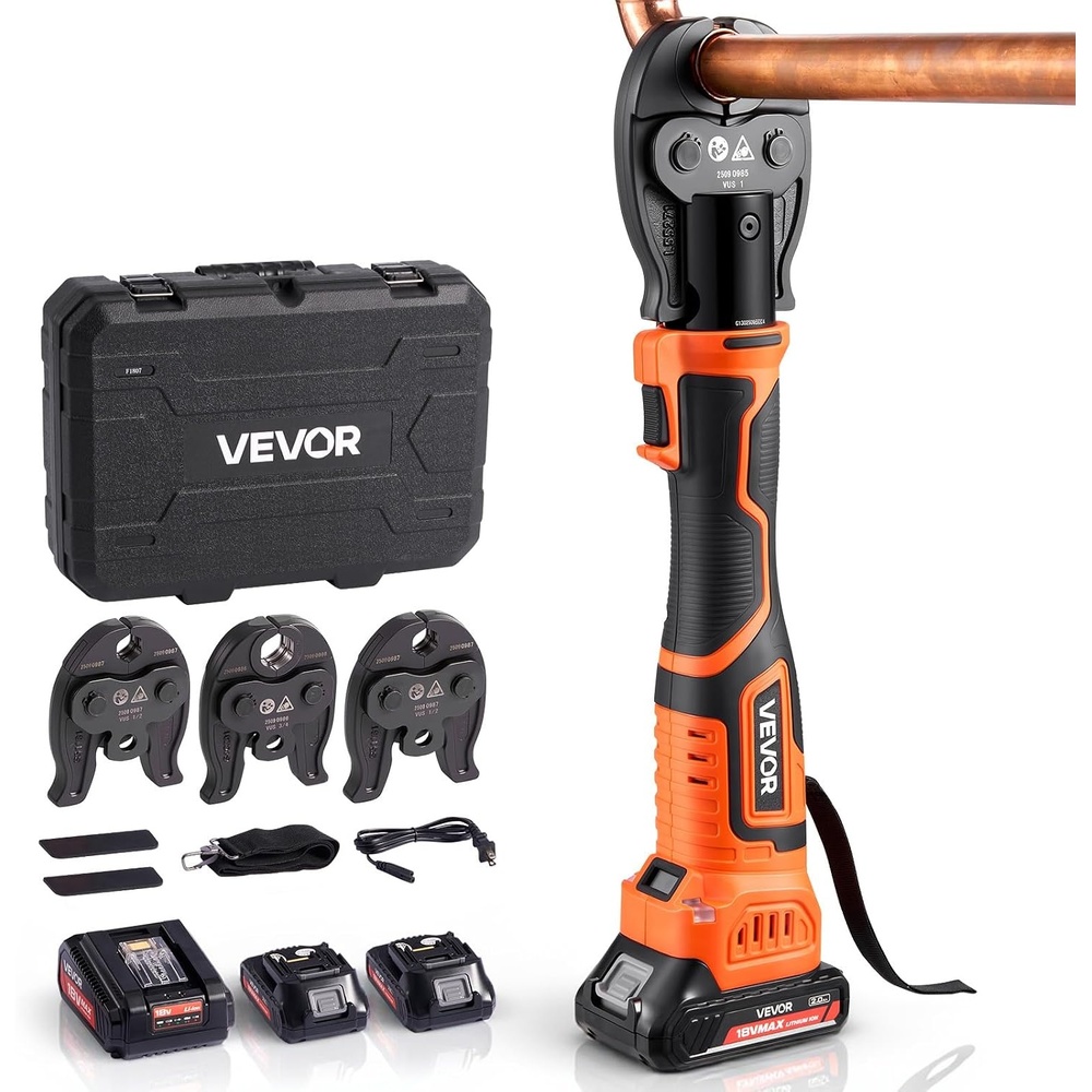 image:imageVEVOR 18V Press Tool 32KN Electric Pipe Crimping Tool for 12 to 2 Copper Pipes 360 Rotation Automatic Crimper with Brushless Motor amp 6 Jaws Compatible with ProPress3 VUS Jaws