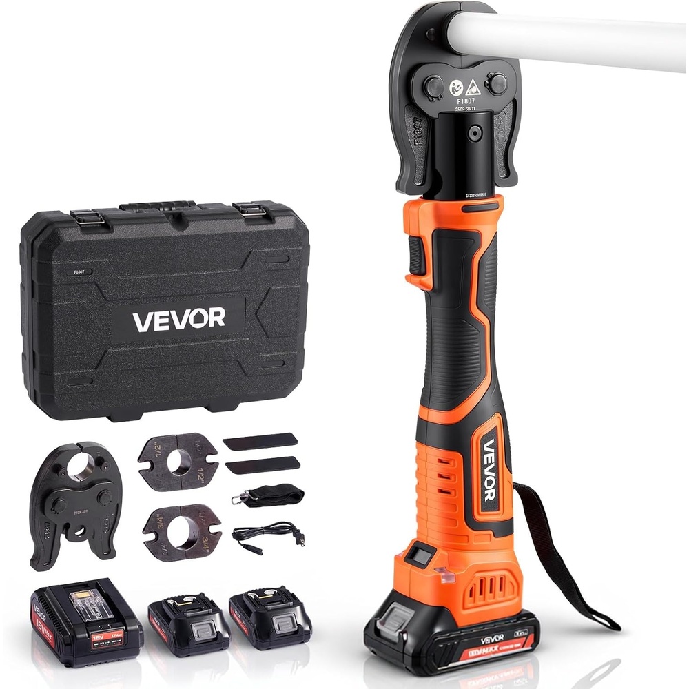 image:imageVEVOR 18V Press Tool 32KN Electric Pipe Crimping Tool for 12 to 2 Copper Pipes 360 Rotation Automatic Crimper with Brushless Motor amp 6 Jaws  Compatible with ProPress2 Jaws  1 dovetail die seat