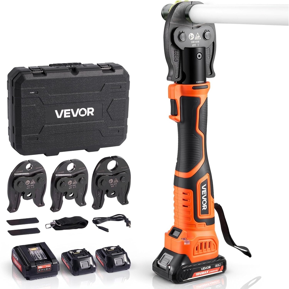image:imageVEVOR 18V Press Tool 32KN Electric Pipe Crimping Tool for 12 to 2 Copper Pipes 360 Rotation Automatic Crimper with Brushless Motor amp 6 Jaws Compatible with ProPress3 VPF Jaws