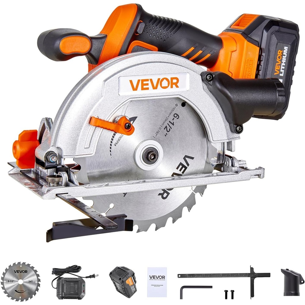 image:imageVEVOR 20V Cordless Circular Saw 612 Brushless Circular Saw 4700 RPM 045 Degree Bevel Capability LED Light Electric Circular Saw Kit with Battery and Charger Included for Wood Cutting612