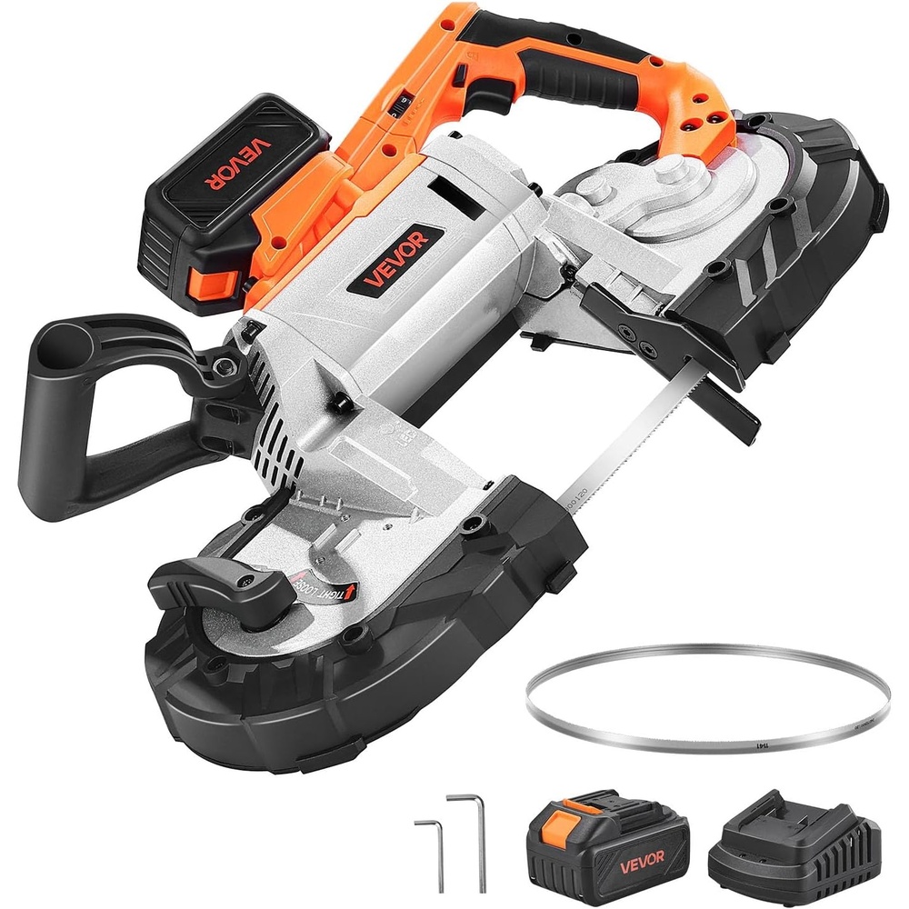 image:imageVEVOR 20V Portable Band Saw 256Inch Deep Cut 360W Cordless Compact Bandsaw with Brushless Motor Adjustable Speed for Cutting Metal Wood Compatible with Makita Batteries Bare Tool Only5inch Kit with Battery