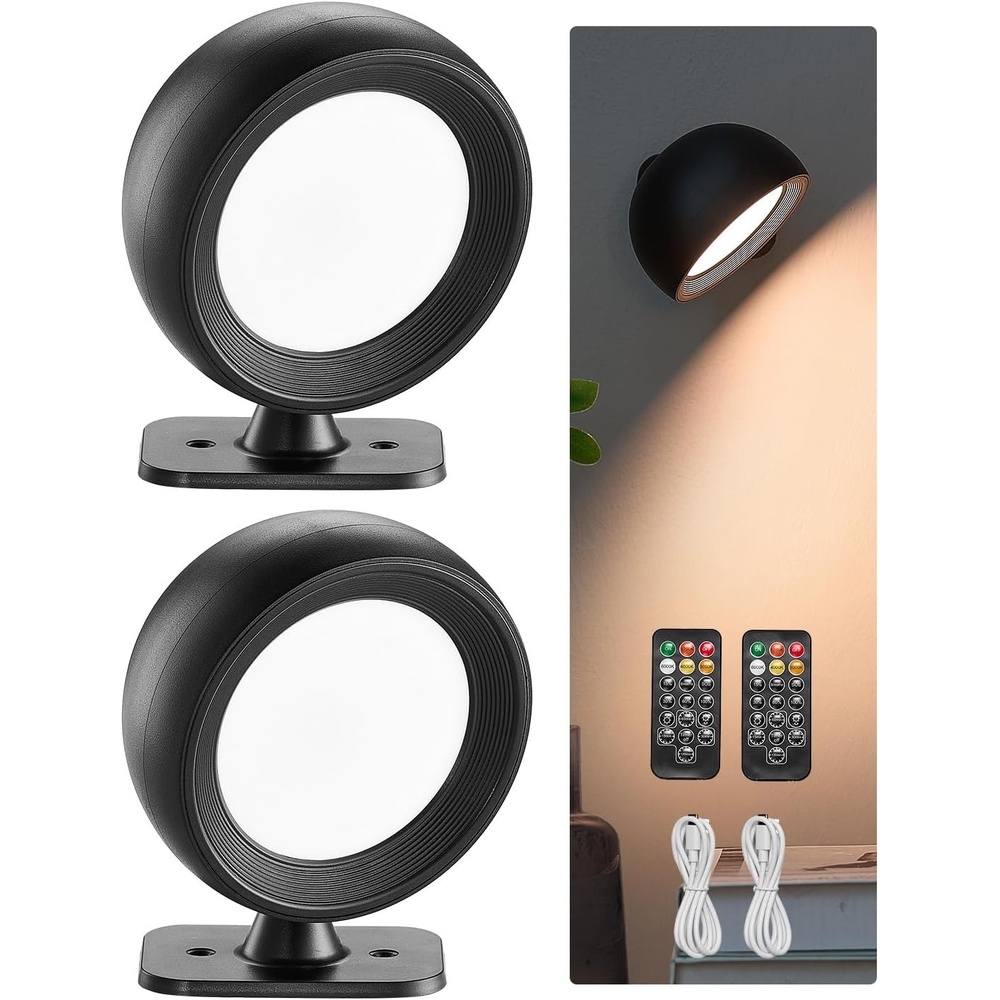 image:imageVEVOR 2PCS LED Wall Sconces Rechargeable Battery Operated Wall Sconces Lamps with Remote Control 360 Rotation Dimmable Wireless Wall Lights with Adjustable Color Temps Brightness amp 4Level Timer