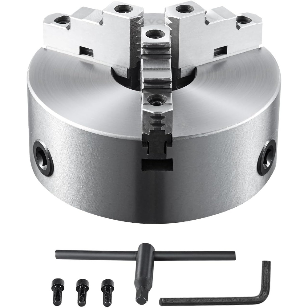 image:imageVEVOR 3Jaw Lathe Chuck 8 SelfCentering Lathe Chuck 0168 in4200 mm Clamping Range with Tkey Fixing Screws Hexagon Wrench for Lathe 3D Printer Machining Center Milling Drilling Machine8 In
