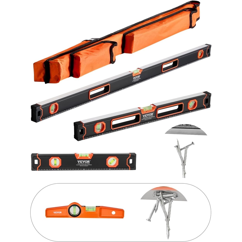image:imageVEVOR 6Piece Torpedo Level 784832241610 Inch All Magnetic Levels Set Bubble Vials Ruler for 4590180 Degree Aluminum Alloy Magnetic Box Leveler Tool ShockResistance SAE and Metric Scale  Bubble Vials Ruler for 4590180 Degree Aluminum Alloy Magnetic Box Leveler Tool ShockResistance SAE and Metric ScaleNonmagnetic