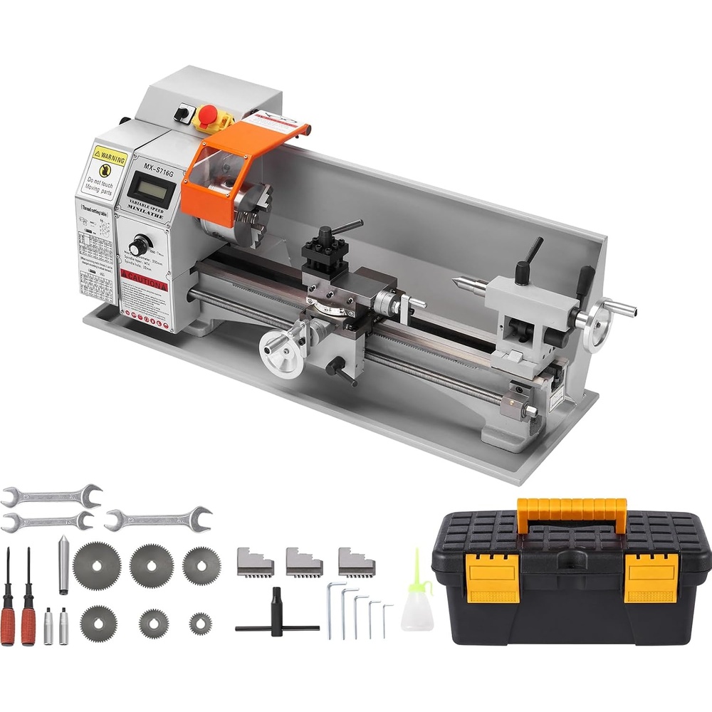 image:imageVEVOR 7x14 Metal Lathe Upgraded Digital Display 550W Variable Speed 2250RPM 3jaw Chuck CNC Mini Lathe Machine Precision Tool Box Benchtop7 x 16
