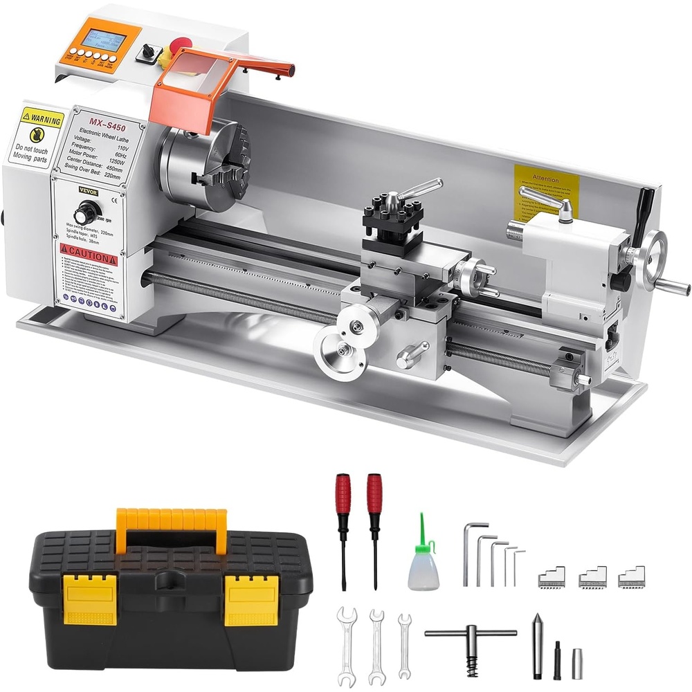 image:imageVEVOR 7x14 Metal Lathe Upgraded Digital Display 550W Variable Speed 2250RPM 3jaw Chuck CNC Mini Lathe Machine Precision Tool Box Benchtop87 x 18 inAutomatic Feed