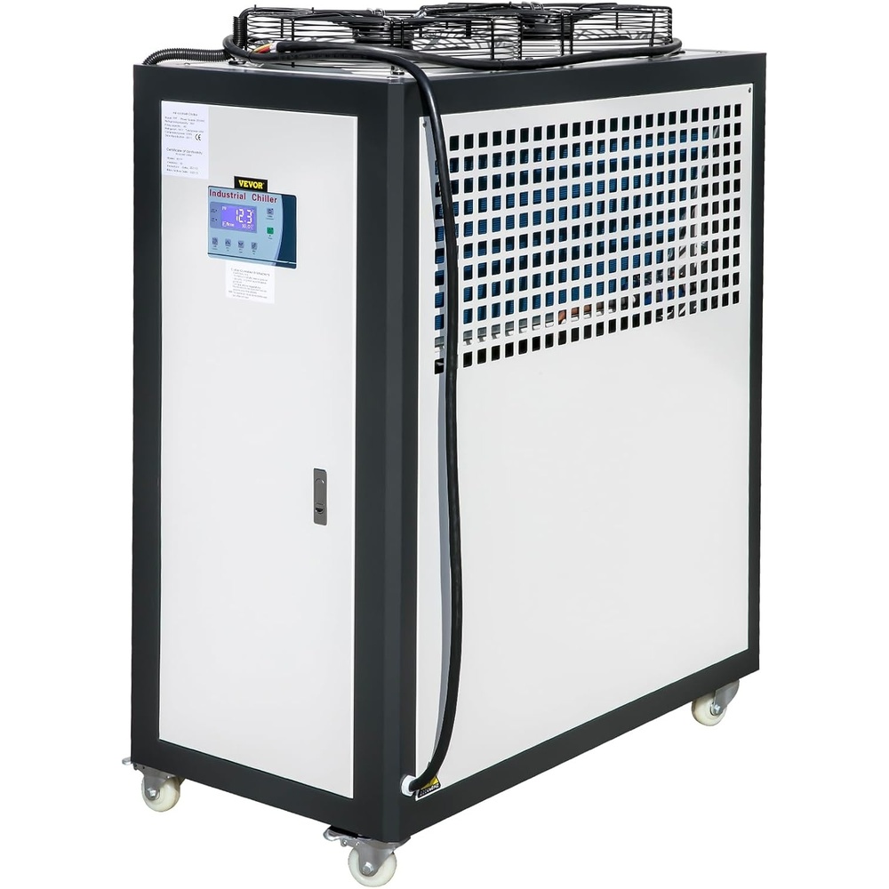 image:imageVEVOR Air Cooled Water Chiller 5 Ton Portable 5HP375KW Compressor Motor 53L Capacity Stainless Steel Water Tank Finned Condenser with MicroComputer Control Industrial Chiller for Cooling Water5 HP Compressor