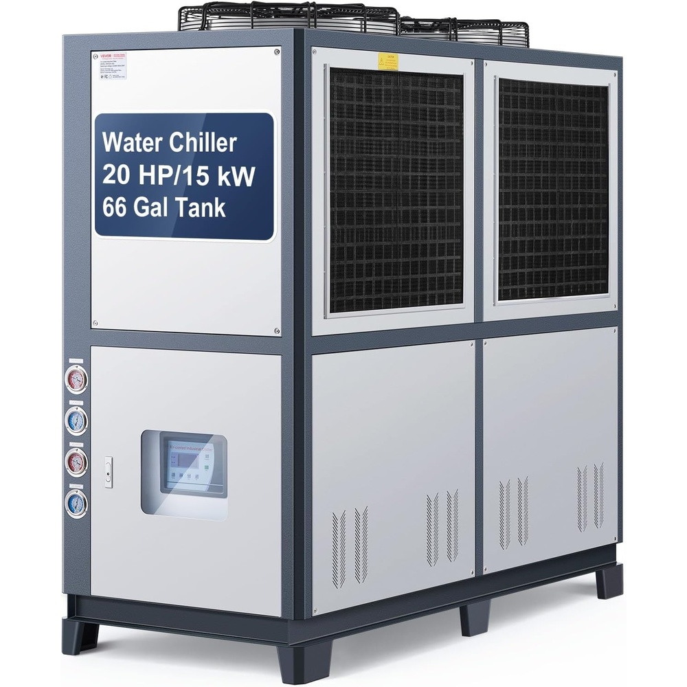image:imageVEVOR Air Cooled Water Chiller 5 Ton Portable 5HP375KW Compressor Motor 53L Capacity Stainless Steel Water Tank Finned Condenser with MicroComputer Control Industrial Chiller for Cooling Water25 HP Compressor