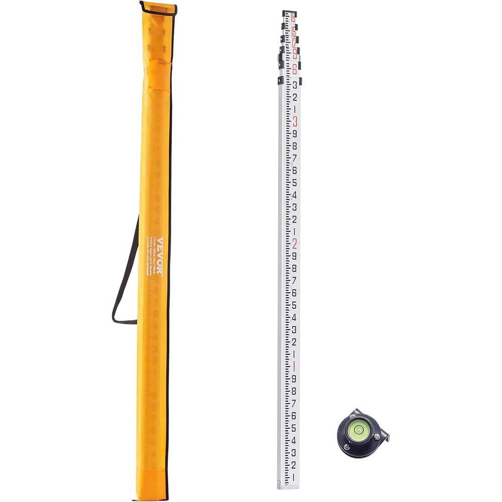 image:imageVEVOR Aluminum Grade Telescopic Measuring Rod 9Feet 3 Sections DoubleSided 18in Leveling Rod with Bubble Level amp Carrying Bag for Houses Walls Floors18 FT10ths