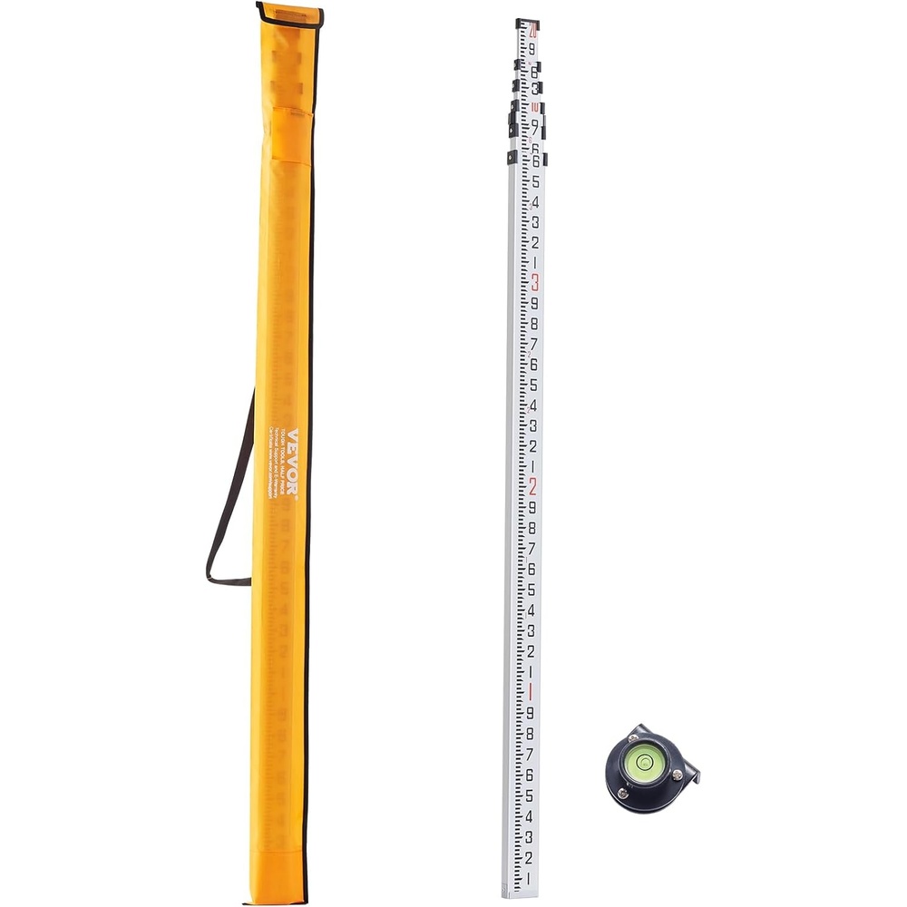 image:imageVEVOR Aluminum Grade Telescopic Measuring Rod 9Feet 3 Sections DoubleSided 18in Leveling Rod with Bubble Level amp Carrying Bag for Houses Walls Floors20 FT10ths