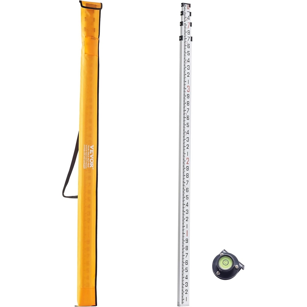 image:imageVEVOR Aluminum Grade Telescopic Measuring Rod 9Feet 3 Sections DoubleSided 18in Leveling Rod with Bubble Level amp Carrying Bag for Houses Walls Floors14 FT10ths