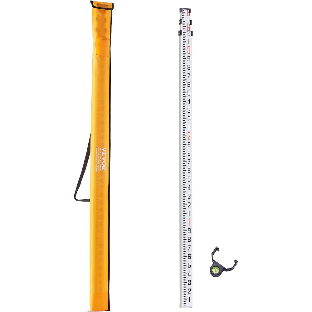 image:imageVEVOR Aluminum Grade Telescopic Measuring Rod 9Feet 3 Sections DoubleSided 18in Leveling Rod with Bubble Level amp Carrying Bag for Houses Walls Floors9 FT10ths