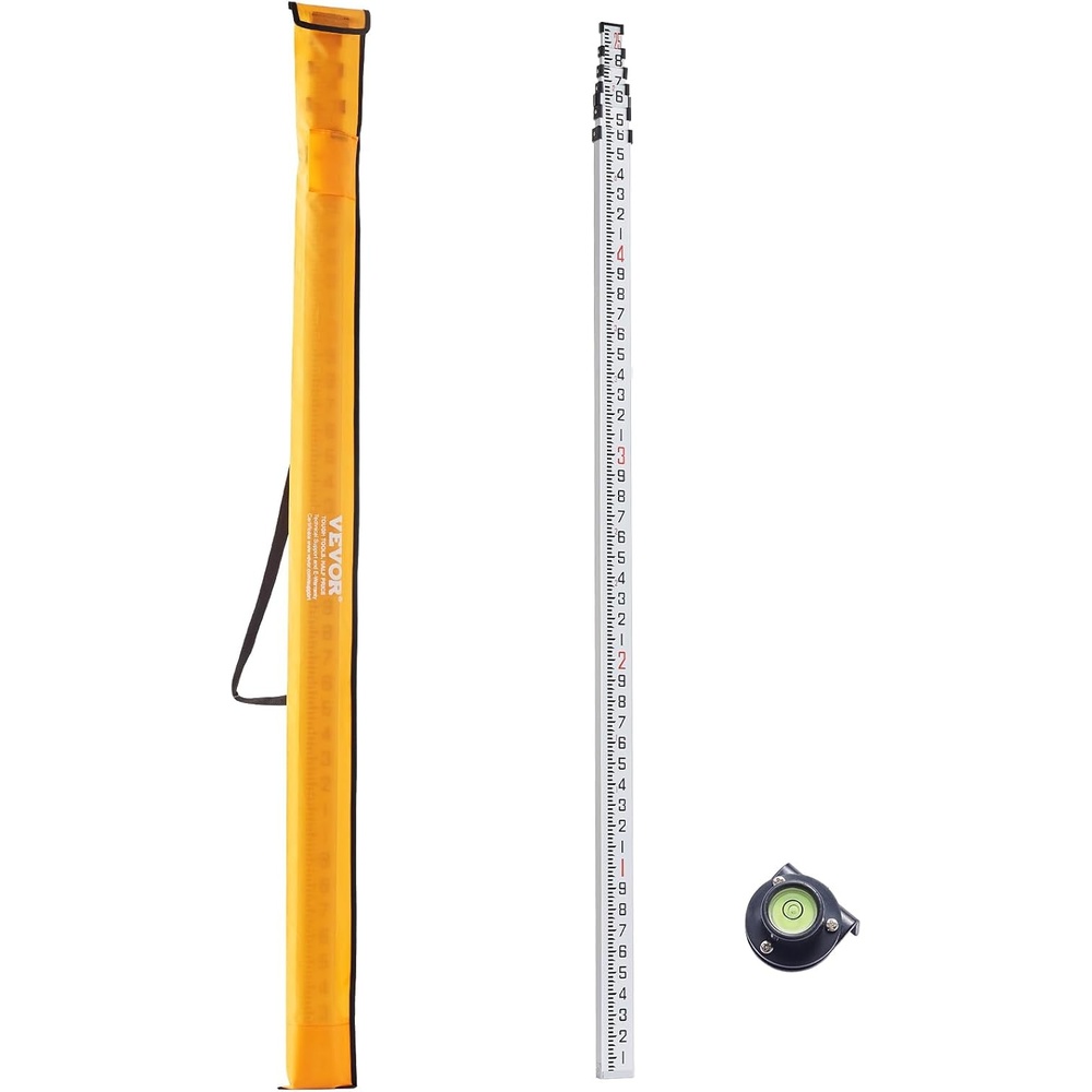 image:imageVEVOR Aluminum Grade Telescopic Measuring Rod 9Feet 3 Sections DoubleSided 18in Leveling Rod with Bubble Level amp Carrying Bag for Houses Walls Floors25 FT10ths