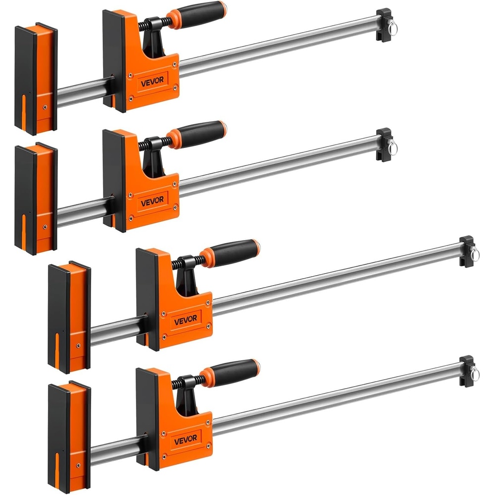 image:imageVEVOR Bar Clamps for Woodworking 4Pack 24 and 31 F Clamps 1100 lbs Load Limit ClampSpreader 2 Modes Soft Rubber Pads Ergonomic Handle Carbon Steel Bar for Wood Working and Metal Working
