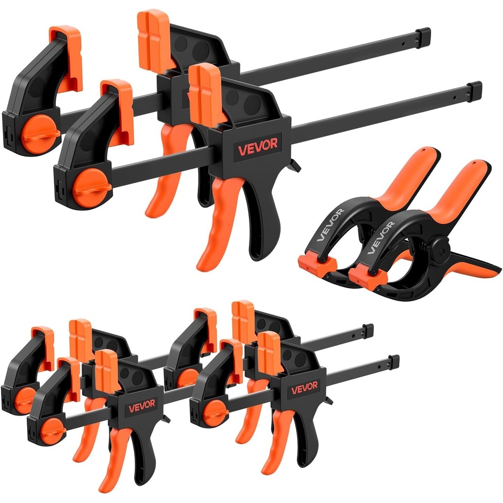 image:imageVEVOR Bar Clamps for Woodworking 8Pack 6 and 12 with Spring Clamps OneHanded ClampSpreader 154 lbs Load Limit Quick Release SelfLocking Design for Wood Working and Metal Working