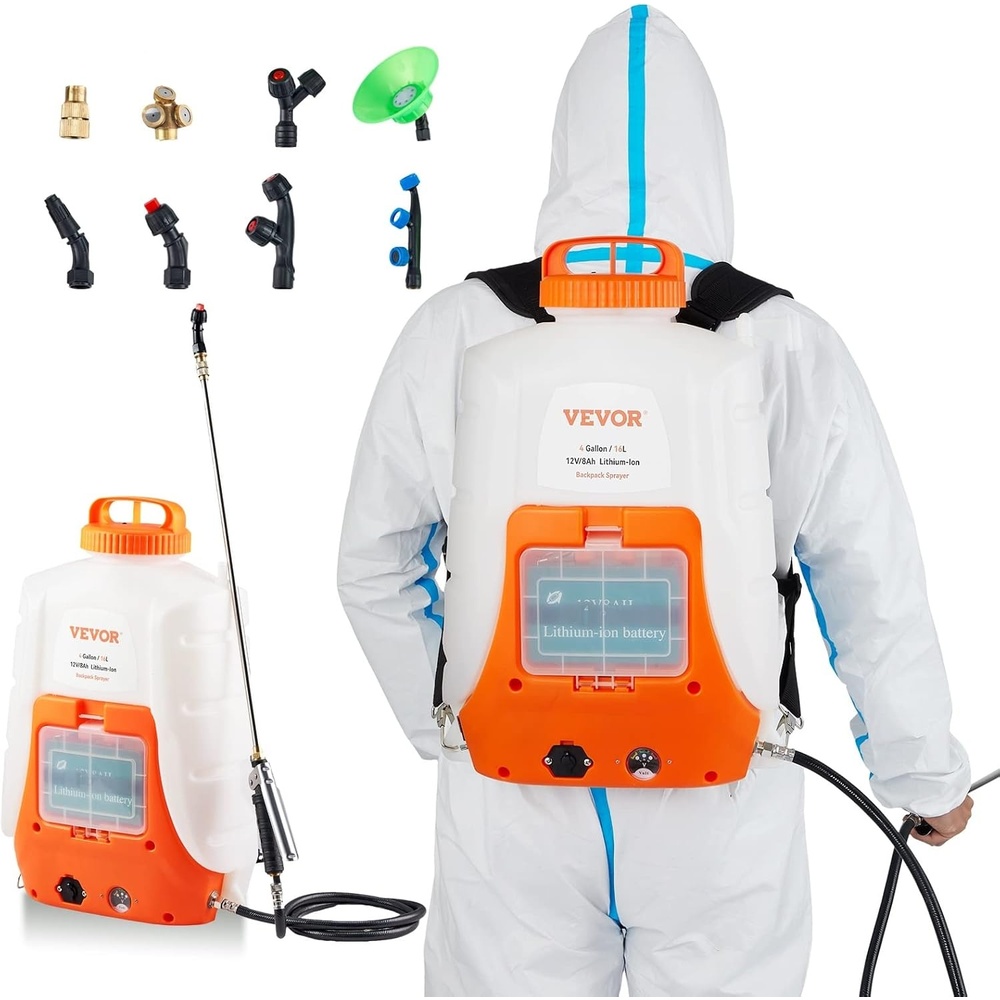 image:imageVEVOR Battery Powered Backpack Sprayer 32 Gal Powerful Electric Sprayer Weed Sprayer for Garden and Lawn Adjustable 090 PSI 2 Retractable Wands amp 5 Nozzles Yard Sprayer  Weed Sprayer for Garden and Lawn Adjustable 090 PSI 2 Retractable Wands amp 5 Nozzles Yard Sprayer4 Gal