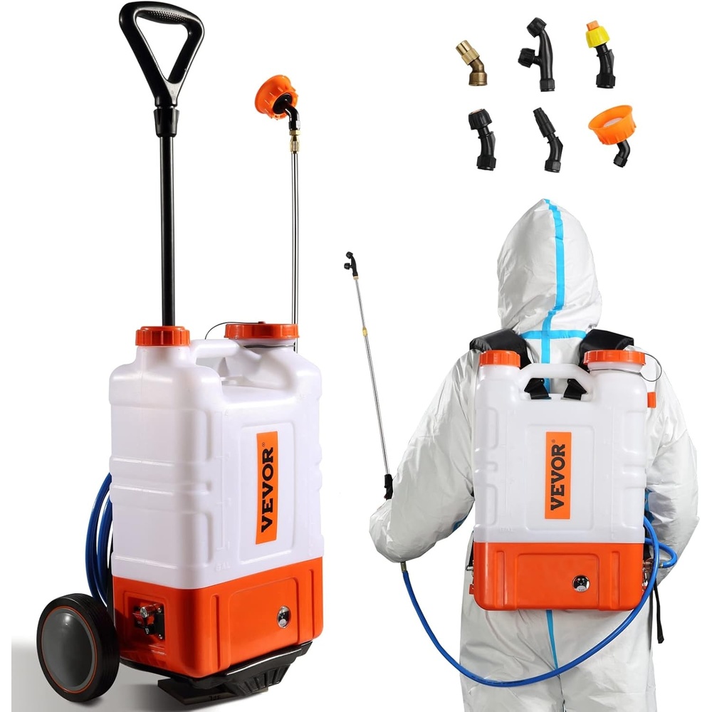 image:imageVEVOR BatteryPowered Sprayer with Wheeled Cart 10 Gallons Electric Weed Sprayer Adjustable 080 PSI Yard Lawn Sprayers with Wheels 5 Nozzles amp 98ft Hose 36H Spray Time for Weeding Cleaning4 Gal with Cart