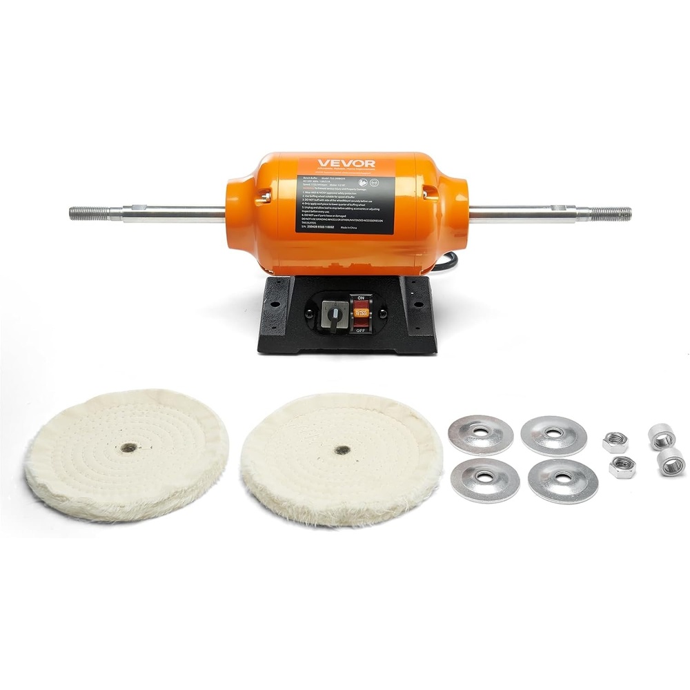image:imageVEVOR Bench Buffer Polisher 12HP Polishing Buffing Machine 0 to 8000RPM Benchtop Polisher Grinder with 4 Cloth Wheel 3 Grinding Wheel amp 3 Fiber Wheel for Metal Jewelry Wood and Plastic12HP8inch