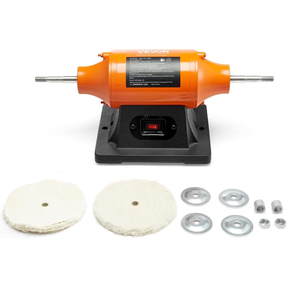 image:imageVEVOR Bench Buffer Polisher 12HP Polishing Buffing Machine 0 to 8000RPM Benchtop Polisher Grinder with 4 Cloth Wheel 3 Grinding Wheel amp 3 Fiber Wheel for Metal Jewelry Wood and Plastic12HP6inch